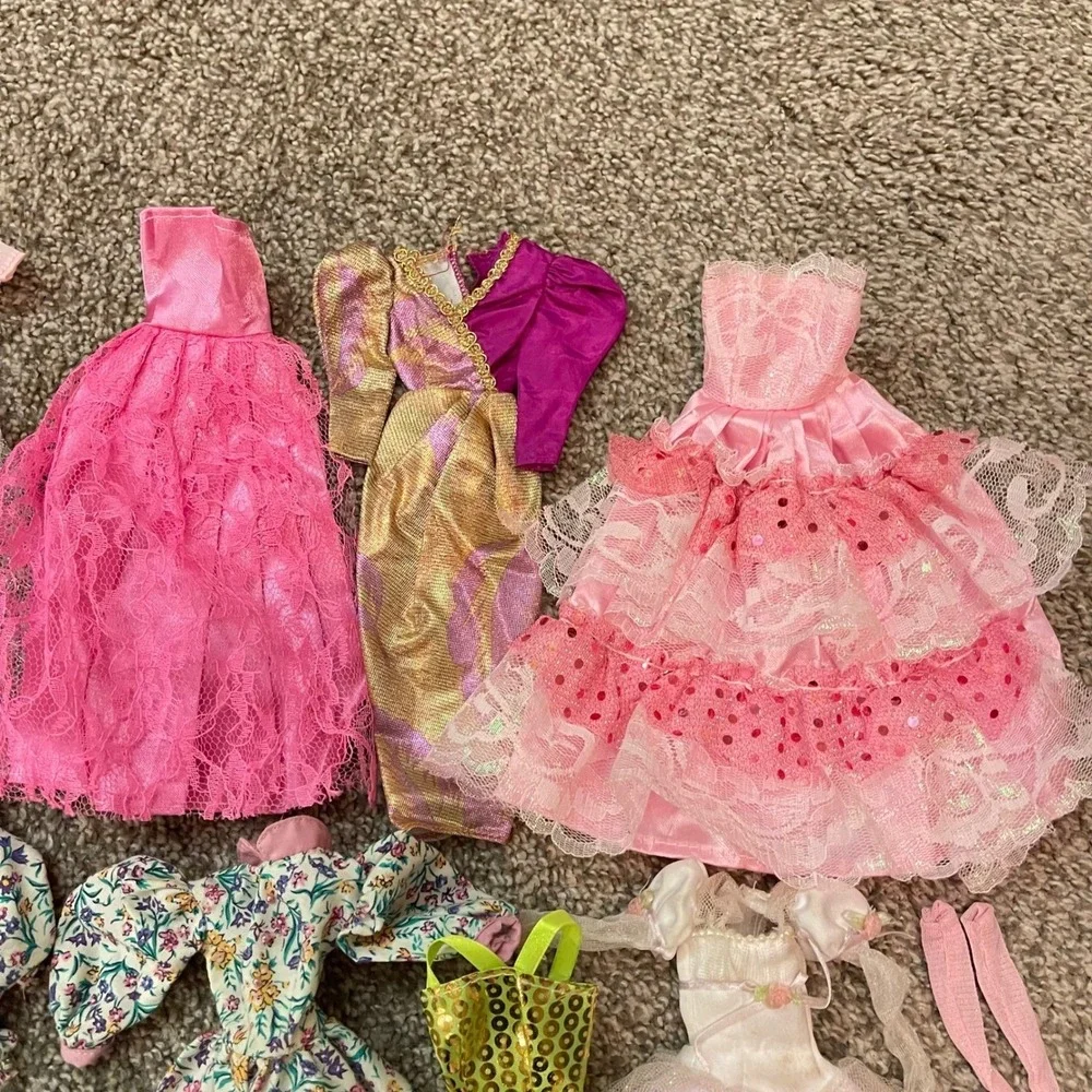 Vtg 50+ Lot Barbie Doll Clothes Gown 80s 90s Dresses Tops Skirt Sets accessories